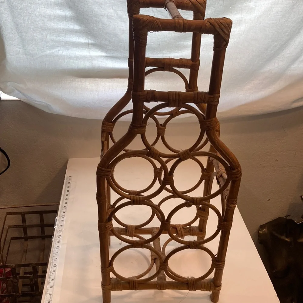 MCM Wine Rack Bamboo Rattan Wicker Boho Mid Century Modern Wine Storage